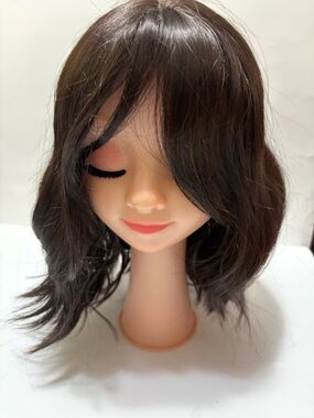 Brown Short Wavy Women's Wig with bang Natural Look Synthetic Blend